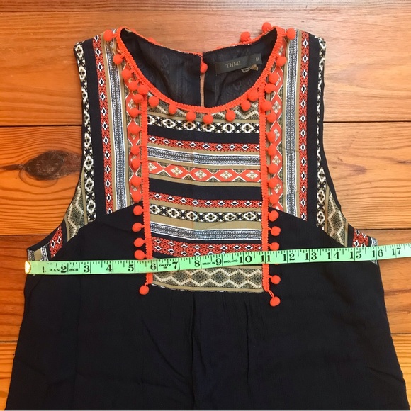 THML Navy Orange Striped Pom-Pom Shift Dress, EUC, M - Picture 6 of 12